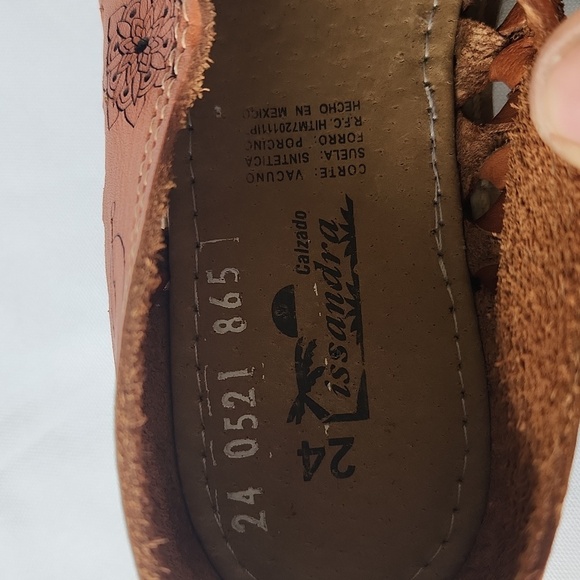 Brown Cutout Leather Slip-On Shoes - Picture 5 of 6